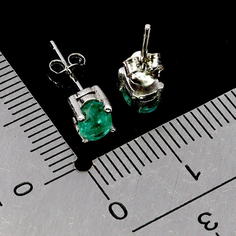 Pendientes de plata de ley 925 esmeralda ovalada 6x4 mm joyas de piedras preciosas naturales Foto 3 de 4