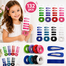 132 PCS Girls Hair Accessories Set Colorful Snap Clips Hair Ties Bobby Pins Lot