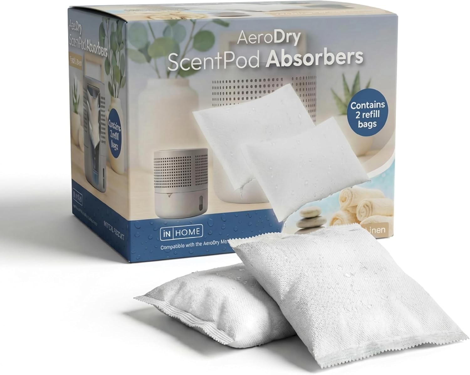 Dehumidifier Refill Bags 2x300g Fresh Linen, Moisture Absorber for Damp,