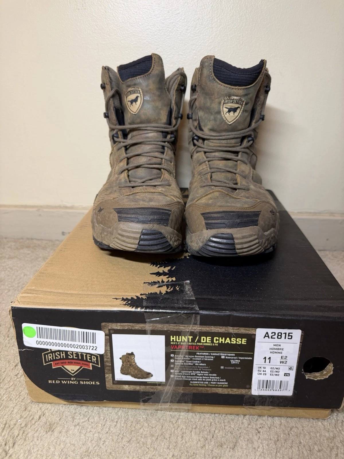 Irish Setter VaprTrek Camo Leather Waterproof Hunting Boots for Mens Size 11 EE