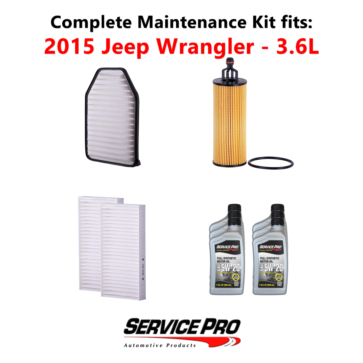 2015 Jeep Wrangler 3.6L Complete Oil, Air & Cabin Filter Kit (5W
