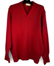 1950s Wigwam Award Sweater 100 Wool Deep Red V Neck Size 46 Vintage High School