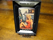 MERRY CHRISTMAS TREE VINTAGE BLONDE PINUP AND KITTY ZIPPO LIGHTER MINT IN BOX