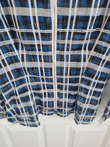 New Sister Jane Blue Tartan Peter Pan Collar Long Sleeve Sheer Blouse Shirt Top - Picture 7 of 9