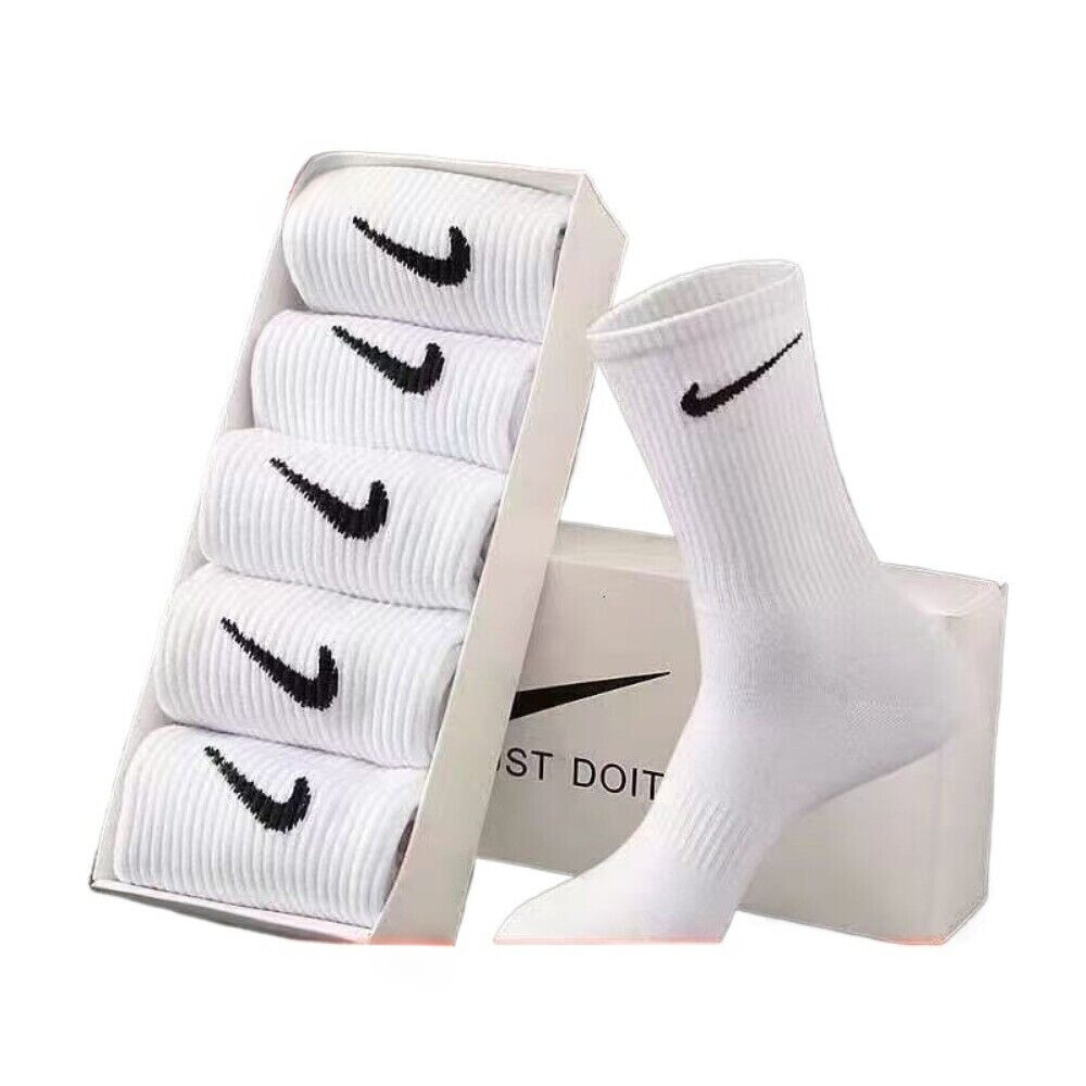 NIKE Dri-Fit Everyday Training 5-Pairs Performance Cotton Crew High Socks White