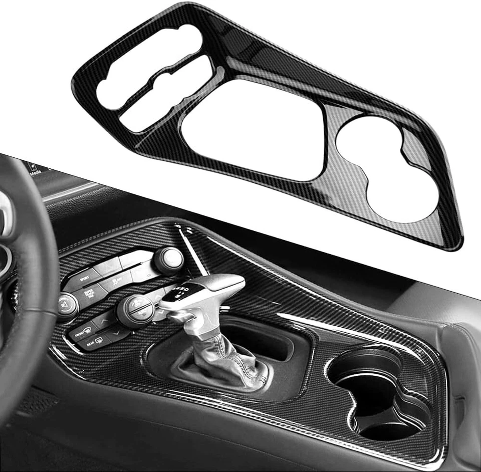 Console Big Gear Shift Panel Cover Trim for Dodge Challenger 15-23 Carbon Fiber Foto 3 de 4