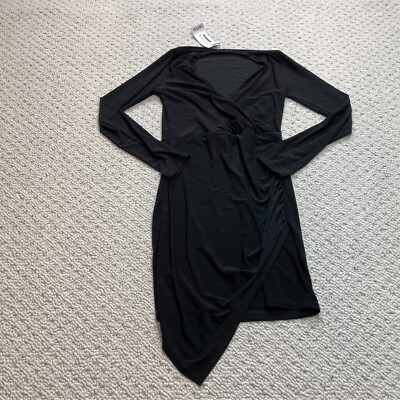 Boohoo Night Dress Womens Black Long Sleeve Wrap Bodycon