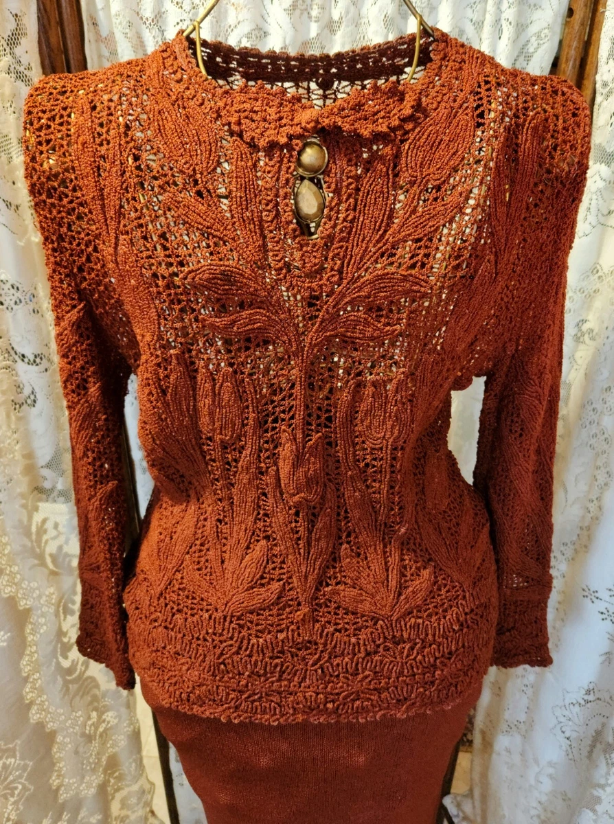 1930s Knit Sweater Set Rust Art Deco Top and Skirt Set S eBay