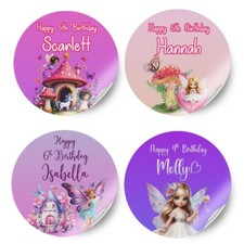 Personalised Fairy Design Any Name Birthday Stickers Party Decoration Label 35
