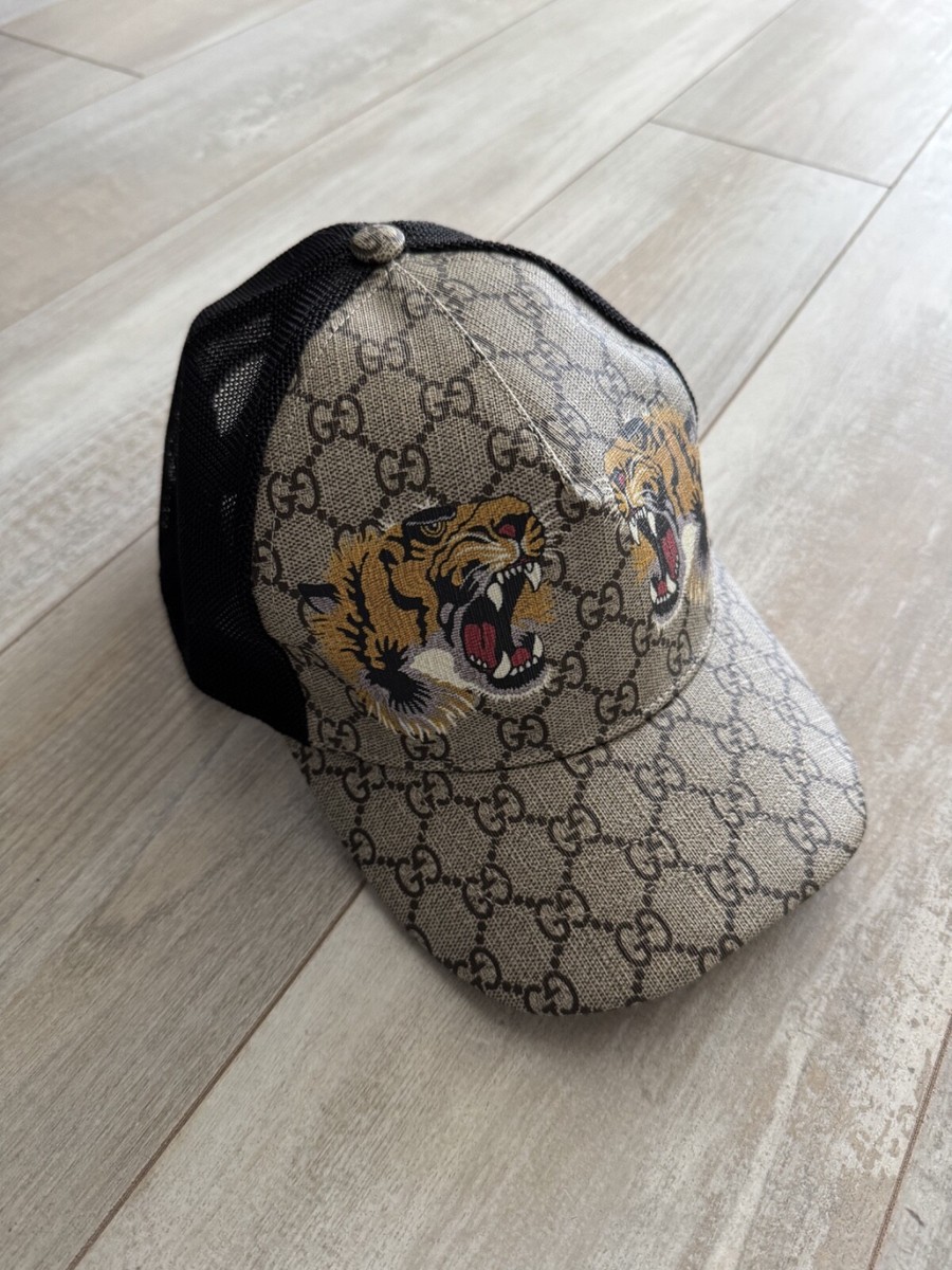 GUCCI GG Supreme Baseball Cap Tiger 426887 4HB13 2160 Canvas Beige