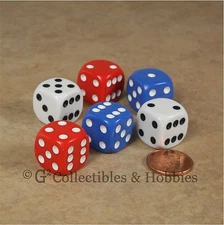 NEW Set of 6 ROUNDED EDGE Dice - Red White Blue RPG Game 16mm 5/8 inch D6 Koplow