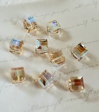 Vintage Swarovski 5601 8mm cube beads, Ceylon Topaz AB 6pcs 