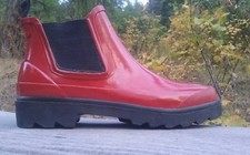 Women Red Rubber Rain Snow Pull On Boots 8