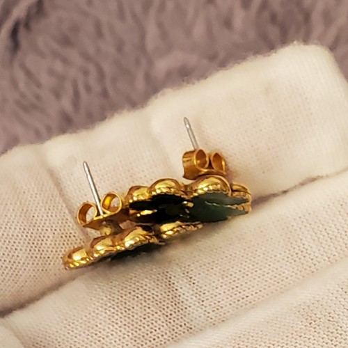 Avon Gold Tone Green Enamel Lucky Four Leaf Clover Earrings - Picture 3 of 6