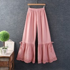 Ladies Cotton Blend Bloomers Pants Drawstring Leg Floral Embroidery Trousers New