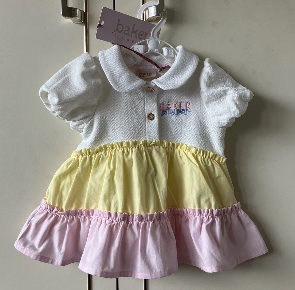 Ted Baker Baby Girl Cream Pink Yellow Dress Party Holiday Summer NEWBORN - Image 2 of 4