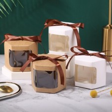 25PCS Small Cake Gift Box with Ribbon Bow Cookies Dessert Muffin Packaging Cases