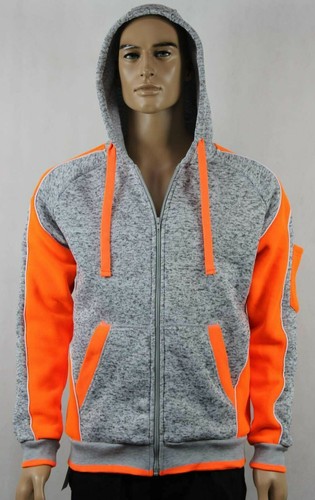 Hi Vis Brushed Fleece Full Zip Hoodie Safety Work Jumper Jacket, Panel W/Piping - Picture 7 of 20