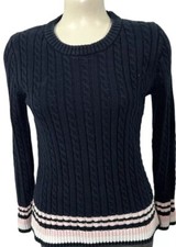 Tommy Hilfiger Women's Sweater Size M Cable Knit Striped Hem