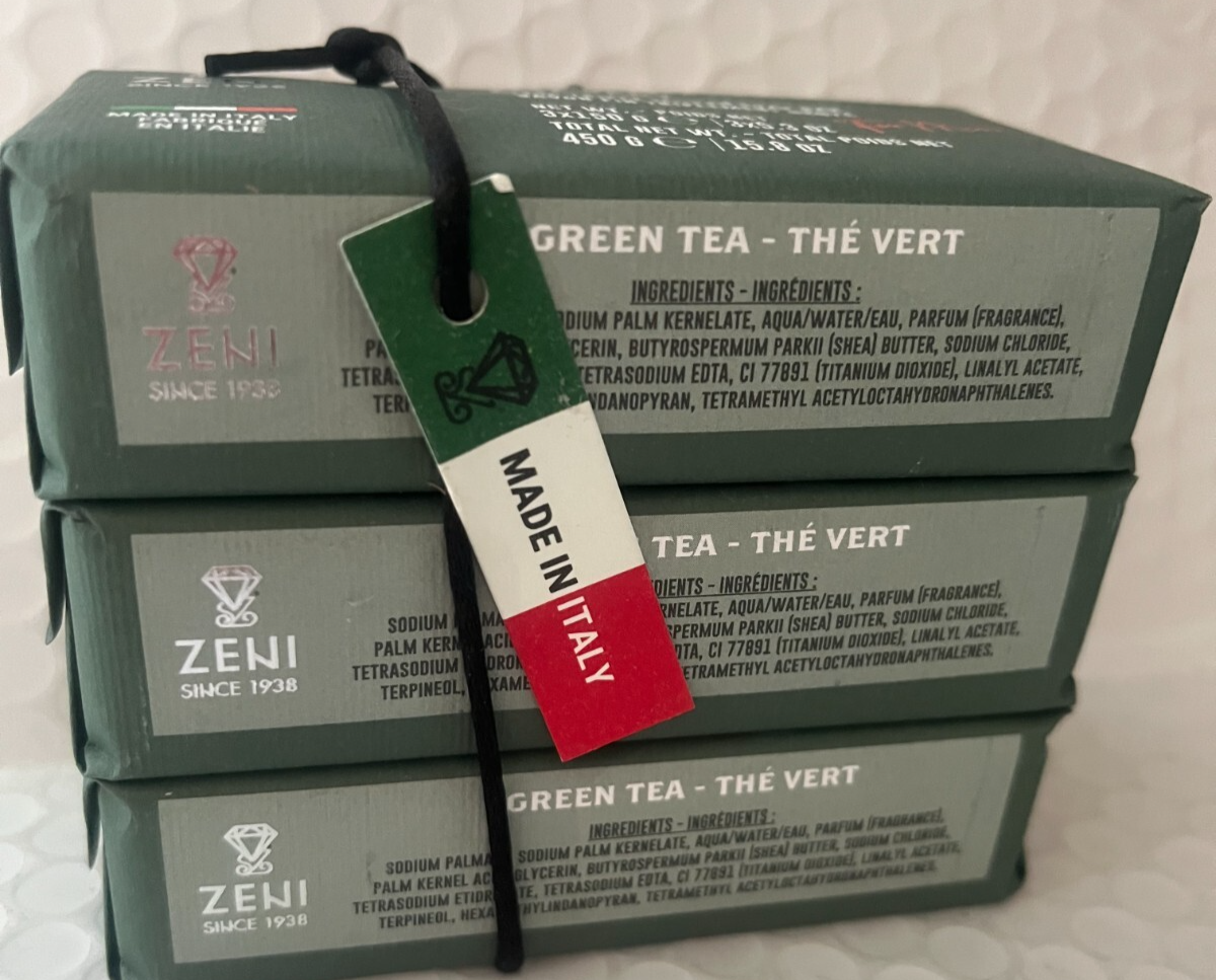 ZENI GREEN TEA FINE TRIPLE MILLED SOAP BAR (3 BARS )5.3OZ EACH