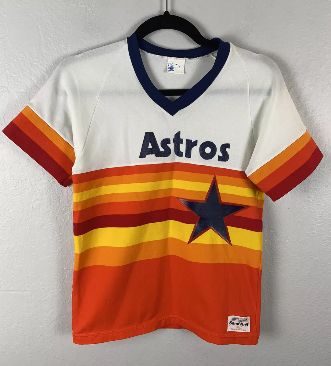 Vintage Houston Astros Jersey YOUTH LARGE Sand Knit MLB Baseball 80's  Stretch