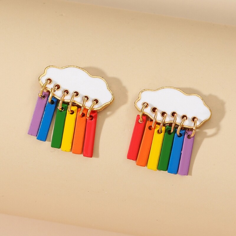Korean Fashion Raindrop Earrings Rainbow Pendant Dangle Drop Earrings