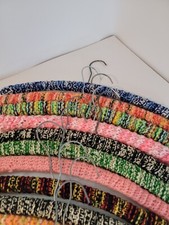 Lot of 10 Vtg Crochet Wooden Clothes Hangers Rainbow Colors Multi Granny Made