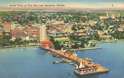 #ad 1940s Birds Eye View City Pier Sarasota FL Linen P243 $5.07