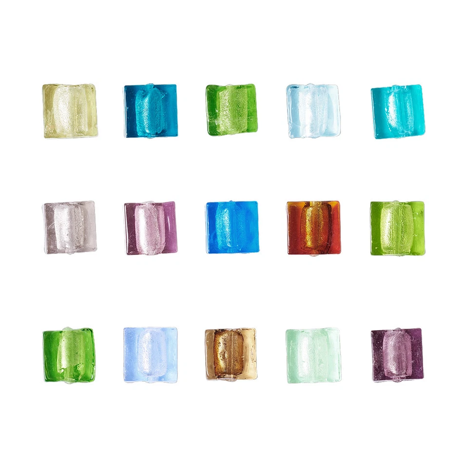 200pcs Colorful Handmade Lampwork Glass Beads Smooth Square Loose Spacer 12x12mm - Image 2 of 4