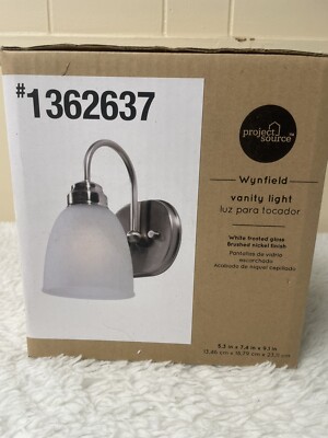 Project Source  Wynfield  Vanity Light Brushed Nickel with White Frosted Glass