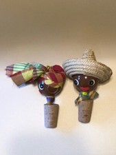 2 Vintage Guadeloupe Souvenir Bottle Stoppers To Look Like Natives