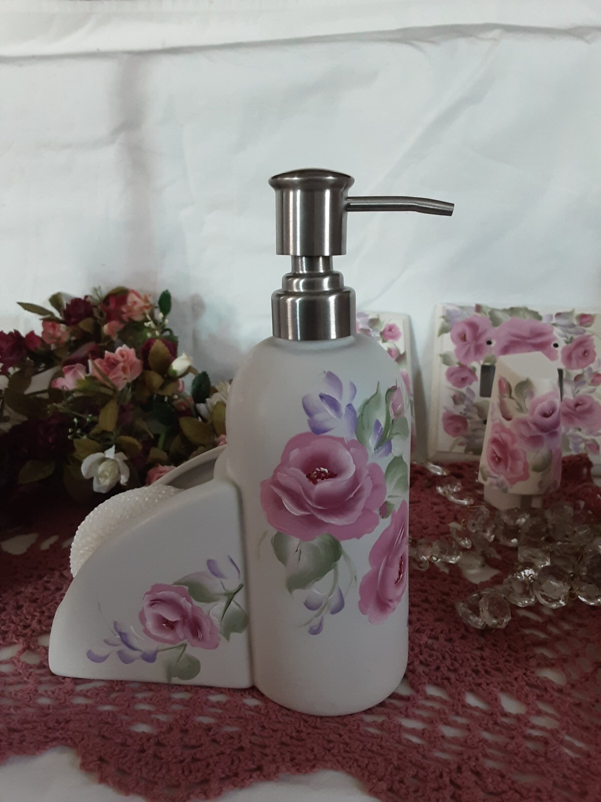 HP Roses Ceramic Soap  Sponge Holder chic Shabby-image