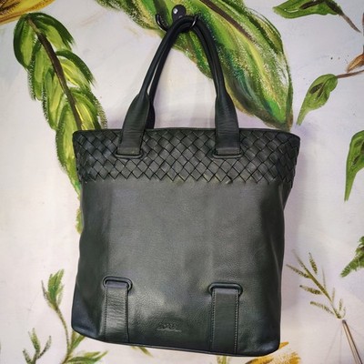 Tosca Blu Dark Emerald Green Pelle Italian Leather Braided Shoulder Purse EUC