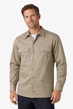 Dickies Men's 574 Twill Work Shirt, Long Sleeve Button-Up Original Fit, Khaki