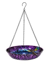 Hanging Bird Bath set 11 Inch Purple Blue Metal Outdoor Decor New