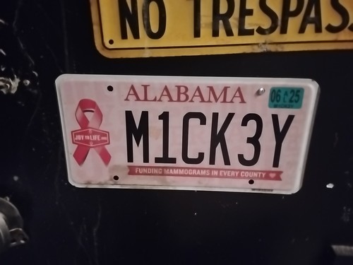 Alabama Custom license plate. Breast Cancer Pink Awarenes with "M1CK3Y" 2025