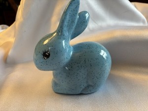 Ceramic Blue Rabbit Cotton Ball Dispenser Vintage 1970’s