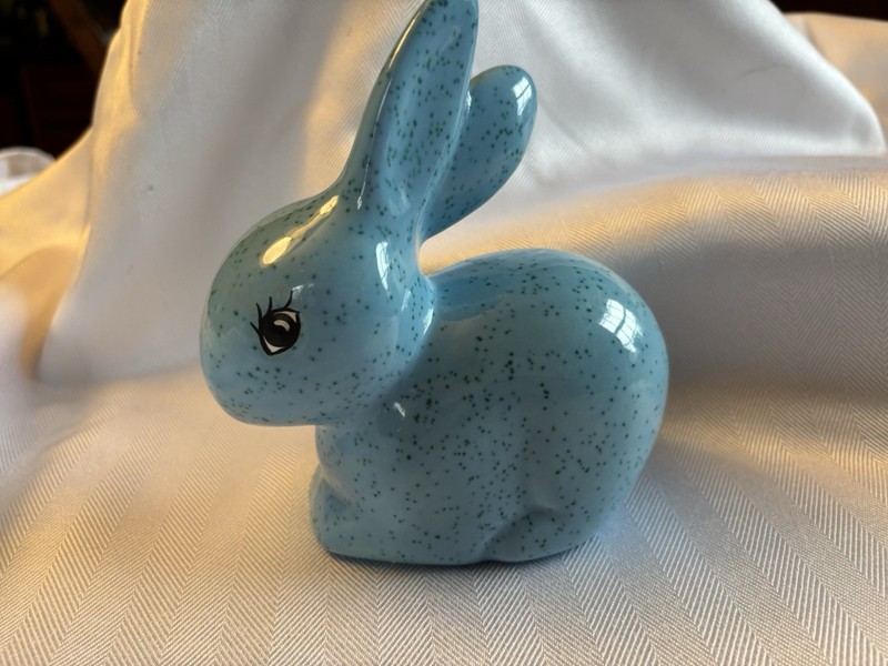 Ceramic Blue Rabbit Cotton Ball Dispenser Vintage 1970’s