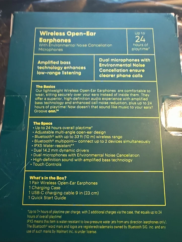 Onn Groove Bluetooth Wireless Open-Ear Earphones with Charging Case - Image 2 of 4