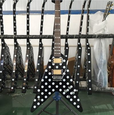 V Randy Rhoads Polka White Dot Electric Guitar Black HH Pickups Chrome hardware