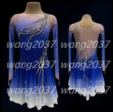 Ice skating dress Competition Figure Skating Twirling Costume blue dyeing