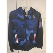 Reebok Camo Jacket Size Large 10/12 Boys Blue Zip Pockets Fall Spring Light