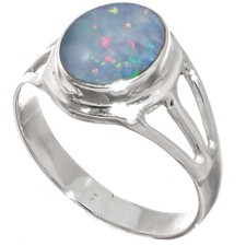 925 Sterling Silver Blue Natural Australian Opal Sterling Sz 8 Ring