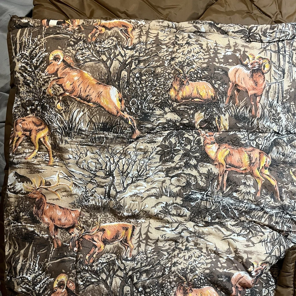 Saco de dormir vintage Coleman ciervo/carnero marrón escena exterior retro Foto 4 de 4