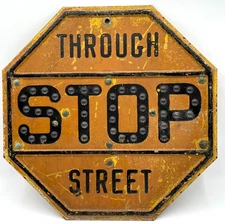 Vintage Cast Iron Through Street STOP Sign Cat Eye Reflectors 1920s–40s Original