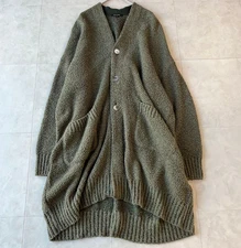 Pas de Calais Cotton Knit Long Cardigan V-Neck Khaki Size36 Exc cond