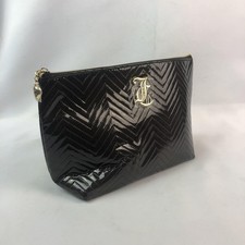 Juicy Couture Black Chevron Makeup Bag Cosmetic Case Zipper Pink Lining Gold