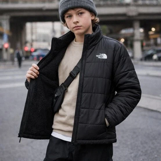 The North Face Reversible Black Puffer Fleece Jacket Youth Large 10-12 Gorpcore