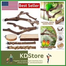 Complete 6-Piece Natural Wood Perch Set for Small Parrots - Easy Install Fun