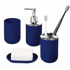Bathroom Accessory Set, 4 Pcs Plastic Set Include Soap Blue, Blue